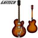 リフレッシュされたStreamliner Collectionは、Gretschギターの輝かしい過去の要素を再訪し、エキサイティングな新機能と組み合わせることで、優れたパフォーマンス、サウンド、スタイルを驚くべき価値で提供します。 G2420T Streamliner Hollow Body Single-Cut with Bigsbyは、高次元のサウンドとパフォーマンスを求める現代のギタリストのために設計されています。 G2420Tはモダンなサウンド、最新のエレクトロニクス、正真正銘のエレガントなスタイリングをフィーチャーし、"That Great Gretsch Sound!"を体現する、大胆なプレイヤーの欲求を満たすギターです。 【主な特徴】 ・新開発のBroadTron BT-3Sハムバッカーを搭載 ・フルホロウ構造のアーチドメイプルボディは、豊かな響きと深いレゾナンス、スケール感のあるビッグボディサウンドを実現 ・Soft "C"シェイプのナトーネック ・12インチラジアスローレル指板、パーロイドNeo Classicサムネイルインレイ、22本のミディアムジャンボフレットを採用 ・ボーンナット ・マスターボリューム、マスタートーン、各ピックアップのボリュームコントロールにより、柔軟なトーン設計が可能 ・マスターボリュームにPush/Pullコイルスプリット機能を内蔵 ・ラジオコントロールノブ ・固定式ローレルベース付きAdjusto-Maticブリッジ ・Bigsby B60ヴィブラートテイルピース ・3-plyべっ甲柄ピックガード ・ニッケルハードウェア 【ハイライト】 アーチドメイプルホロウボディ G2420T Streamliner Hollow Body Single-Cut with Bigsbyは、豊かな響きと深いレゾナンス、スケール感のあるビッグボディサウンドを実現するパラレルトーンバーを備えたフルホロウ構造のアーチドメイプルボディを採用しています。 新開発のBroadTron BT-3Sピックアップ G2420Tは、新開発のBroadTron BT-3Sピックアップを搭載しています。アルニコ5とアルニコ2を組み合わせたマグネットを採用し、力強いミッドレンジ、タイトでふくよかなローエンド、スムーズでクリアなハイエンドがバランス良く得られ、音楽的な響きを放つピックアップです。 コイルスプリットによる多彩なコントロール Streamlinerのパワフルなサウンドは、ネックとブリッジピックアップのボリュームコントロール、マスタートーンコントロール、マスターボリュームコントロール、3ウェイピックアップスイッチングという伝統的なコントロールレイアウトによって引き出されます。 マスターボリュームコントロールにPush/Pullポットを内蔵することでコイルスプリットが可能となり、シングルコイルサウンドに切り替えることが可能です。すでに強力なサウンドパレットにさらなるトーンオプションが得られます。 【SPEC】 ヘッドストックバインディング ネック：Nato ネックフィニッシュ：Gloss ネックシェイプ：Soft "C" ネック：Set-Neck フィンガーボードラジアス：12" (305 mm) フィンガーボードの素材：Laurel ポジションインレイ：Pearloid Neo-Classic Thumbnail サイドドット フレット数：22 ナット：Bone ナット幅：1.6875" (42.86 mm) ナットの素材：Bone ボディ：Laminated Maple ボディフィニッシュ：Gloss ボディシェイプ：Streamliner Hollow Body ボディトップ：Arched Laminated Maple ボディバインディング：Aged White with B/W/B Purfling ボディバック：Arched Laminated Maple BODY STYLE：Gretsch Hollow Body Guitars ボディ素材：Laminated Maple CUTAWAY：Single Cutaway ブレイシング：Parallel Tone Bars ウェイスト：9.75" (248 mm) SOUND HOLE：F-Holes ブリッジ：Adjusto-Matic ブリッジカバー/テイルピース：Bigsby B60 BRIDGE MOUNTING：Secured ピックガード：3-Ply Tortoise with Gold Gretsch Logo ピックアップカバー：Nickel コントロールノブ：Gretsch Radio Knob SWITCH TIP：Black ハードウェアフィニッシュ：Nickel チューニングマシーン：Die-Cast Sealed ストリング：Nickel Plated Steel (.010-.046 Gauges) ストラップボタン：Standard Strap Button ブリッジピックアップ：BroadTron BT-3S ネックピックアップ：BroadTron BT-3S ピックアップコンフィギュレーション：BroadTron / BroadTron コントロール：Volume 1. (Neck Pickup), Volume 2. (Bridge Pickup), Master Tone, Master Volume with Push/Pull for Coil Split スウィッチ：3-Position Toggle: Position 1. Bridge Pickup, Position 2. Bridge and Neck Pickups, Position 3. Neck Pickup AUXILIARY SWITCHING：Push/Pull Pot (for Coil Split) 付属品：正規保証書、純正ギグバッグ /_/_/_/♪出荷前調整のご要望承ります♪_/_/_/_/ ギタープラネットではご注文頂いた商品は 新品中古問わず検品・調整してから出荷致します。 弦高などの細かなセッティング等、お好みに 合わせての調整も可能ですので、お気兼ねなく お申し付けくださいませ。 /_/_/_/_/_/_/_/_/_/_/_/_/_/_/_/_/_/_/_/_/_/_ お問い合わせ:03-3259-0031　