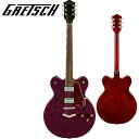 リフレッシュされたStreamliner Collectionは、Gretschギターの輝かしい過去の要素を再訪し、エキサイティングな新機能と組み合わせることで、優れたパフォーマンス、サウンド、スタイルを驚くべき価値で提供します。 G2622 Streamliner Center Block Double-Cut with V-Stoptailは、パワフルなサウンドとGretschならではのスタイリングをよりコンパクトなサイズに収め、現代に甦らせました。 G2622は、グレッチに期待されるすべての要素を保ちつつ、楽器にワンランク上のパフォーマンス、スタイル、そしてより大きな音量感を求めるギタリストのために設計されています。 【主な特徴】 ・新開発のBroadTron BT-3Sハムバッカーを搭載 ・ダブルカッタウェイの16インチアーチドメイプルボディ、チャンバードセンターブロックを採用 ・Soft "C"シェイプのナトーネック ・12インチラジアスローレル指板、パーロイドNeo Classicサムネイルインレイ、22本のミディアムジャンボフレットを採用 ・ボーンナット ・マスターボリューム、マスタートーン、各ピックアップのボリュームコントロールにより、柔軟なトーン設計が可能 ・マスターボリュームにPush/Pullコイルスプリット機能を内蔵 ・ラジオコントロールノブ ・アンカー付きAdjusto-Maticブリッジ ・Gretsch V-Stopテイルピース ・3-plyべっ甲柄ピックガード ・ニッケルハードウェア 【ハイライト】 新しいセンターブロックデザインのメイプルボディ G2622 Center Blockは、アーチドメイプルボディに、新しいセンターブロックデザインを採用しています。この新しいセンターブロックは、軽量で快適な演奏性と存在感のあるフルでリッチなサウンドを両立するように設計されており、アタックとサスティンを向上させ、優れたフィードバック抑制効果を、重さを感じさせない快適なギターにまとめ上げています。 新開発のBroadTron BT-3Sピックアップ G2622は、新開発のBroadTron BT-3Sピックアップを搭載しています。アルニコ5とアルニコ2を組み合わせたマグネットを採用し、力強いミッドレンジ、タイトでふくよかなローエンド、スムーズでクリアなハイエンドがバランス良く得られ、音楽的な響きを放つピックアップです。 コイルスプリットによる多彩なコントロール Streamlinerのパワフルなサウンドは、ネックとブリッジピックアップのボリュームコントロール、マスタートーンコントロール、マスターボリュームコントロール、3ウェイピックアップスイッチングという伝統的なコントロールレイアウトによって引き出されます。 マスターボリュームコントロールにPush/Pullポットを内蔵することでコイルスプリットが可能となり、シングルコイルサウンドに切り替えることが可能です。すでに強力なサウンドパレットにさらなるトーンオプションが得られます。 【SPEC】 ヘッドストックバインディング ネック：Nato ネックフィニッシュ：Gloss ネックシェイプ：Soft "C" ネック：Set-Neck フィンガーボードラジアス：12" (305 mm) フィンガーボードの素材：Laurel ポジションインレイ：Pearloid Neo-Classic Thumbnail サイドドット フレット数：22 ナット：Bone ナット幅：1.6875" (42.86 mm) ナットの素材：Bone ボディ：Laminated Maple ボディフィニッシュ：Gloss ボディシェイプ：Center Block ボディトップ：Arched Laminated Maple ボディバインディング：Aged White with B/W/B Purfling ボディバック：Arched Laminated Maple BODY STYLE：Gretsch Center Block Guitars ボディ素材：Laminated Maple CUTAWAY：Double Cutaway ブレイシング：Center Block ウェイスト：9.75" (248 mm) SOUND HOLE：F-Holes ブリッジ：Adjusto-Matic ブリッジカバー/テイルピース：V-Stoptail BRIDGE MOUNTING：Anchored ピックガード：3-Ply Tortoise ピックアップカバー：Nickel コントロールノブ：Gretsch Radio Knob SWITCH TIP：Black ハードウェアフィニッシュ：Nickel チューニングマシーン：Die-Cast Sealed ストリング：Nickel Plated Steel (.010-.046 Gauges) ストラップボタン：Standard Strap Button ブリッジピックアップ：BroadTron BT-3S ネックピックアップ：BroadTron BT-3S ピックアップコンフィギュレーション：BroadTron / BroadTron コントロール：Volume 1. (Neck Pickup), Volume 2. (Bridge Pickup), Master Tone, Master Volume with Push/Pull for Coil Split スウィッチ：3-Position Toggle: Position 1. Bridge Pickup, Position 2. Bridge And Neck Pickups, Position 3. Neck Pickup AUXILIARY SWITCHING：Push/Pull Pot (for Coil Split) 付属品：正規保証書、純正ギグバッグ /_/_/_/♪出荷前調整のご要望承ります♪_/_/_/_/ ギタープラネットではご注文頂いた商品は 新品中古問わず検品・調整してから出荷致します。 弦高などの細かなセッティング等、お好みに 合わせての調整も可能ですので、お気兼ねなく お申し付けくださいませ。 /_/_/_/_/_/_/_/_/_/_/_/_/_/_/_/_/_/_/_/_/_/_ お問い合わせ:03-3259-0031　