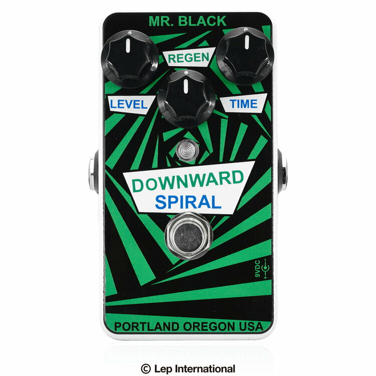 Mr. Black / Downward Spiral 全ては夢の中... 墜ちてゆく。ただ永遠に。いつまで経っても底は見えない。 The Downward Spiral。 このペダルは普通のペダルではありません。 回転しながら無限の深淵へと墜ちてゆくようなエコーです。 Downward Spiralの作る音は、悪夢のようなサウンドです。 このペダルはディレイペダルですが、常に制御不能の、 下方向へのピッチシフトがかかっています。 ノーマルディレイペダルが必要な方はプレイしないでください。 フットスイッチを踏めば、悪夢が始まります。 ●コントロール LEVEL：エコーシグナルレベルを調整します。 Full CCW: No spiral (dry only) Full CW: Maxxx spiral REGEN：ディレイのフィードバックを調整します。 Full CCW: One repeat Full CW: Runaway with me... TIME：ディレイタイムを調整します。 Full CCW:Short Full CW: Long BYPASS SWITCH:エフェクトのON/OFFを切り替えます。 LED on: NIGHTMARES LED off: Booorriinnnngg. ●特徴 ・エンドレスなダウンワードピッチシフトがかかった モジュレーテッドディレイ ・20ms〜800msのディレイタイム ・Regenをどれだけ高く設定しても発振とクリップを防ぐ、独特のリミッターサーキット ・Regenコントロールの位置に合わせて設定が変わるダウンワードピッチシフト ・トゥルーバイパス ・スタンダードな9V DCアダプター（EPA-2000推奨）、または9V電池で駆動 ●テクニカルスタッフ ・Input impedance: 〜500KΩ ・Output impedance: 〜2KΩ ・Bypass: True-Bypass ・Current draw: ・Power requirement: 9VDC adapter or 9V battery お問い合わせフリーダイヤル:0120-37-9630　