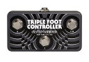 Overview Triple Foot Controller は、外部コントロールジャックを搭載した ペダルの機能をリモートコントロールすることが可能です。 タップ・テンポの設定やプログラムの切り替え、モードの変更など、 接続するペダルに応じて様々な機能をコントロールすることが可能です。 【 対応機種 】 DigitechR ・ Brian May Red Special Pedal ・ EX7 Expression Factory ・ Jamman Solo Looper ・ Jamman Stereo Looper ・ Jimi Hendrix Experience Pedal ・ TimeBender Digital Delay ・ Trio+ Band Creator & Looper ・ Whammy DT DODR ・ Rubberneck EventideR ・ EventideR H9 ・ EventideR Modfactor ・ EventideR Nova Drive ・ EventideR Nova System ・ EventideR Pitchfactor ・ EventideR Space ・ EventideR Timefactor StrymonR ・ StrymonR BigSky ・ StrymonR Mobius ・ StrymonR Timeline TC ElectronicR ・ TC ElectronicR BG250 Bass Combo ・ TC ElectronicR BH250 Bass Micro Head ・ TC ElectronicR BH550 ・ TC ElectronicR BH800 Specs 【 electro-harmonix製ペダルの互換性 】 720 Looper： アンドゥ/リドゥ、バンクアップ、バンクダウン Grand Canyon Delay & Looper： タップ・テンポ、 Delay タイプのスクロール、Delay/Looper モードの切り替え、 Looper モードでのアンドゥ/リドゥ、Looper モードの Reverse/Speed ノブの設定切り替え Mod Rex Polyrhythmic Modulator： バンクアップ、 バンクダウン、タップテンポ Superego+ Synth Engine： バイパス, エフェクトの On/Off、 フリーズ機能の停止、モードのスクロール Super Pulsar： タップテンポ、 プリセット/リアルタイムモードの切り替え、 エクスプレッションモードのスクロール、 タップディビジョンのスクロール、モジュレーションレートの切り替え、 Wave Invert の切り替え、バイパス お問い合わせフリーダイヤル:0120-37-9630　