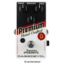 Daredevil Pedals / Premium ODデアデビルペダルズ / プレミアムオーディー 素直にアンプをクランクアップさせるオーバードライブ。 Daredevil Pedals Premium ODには、TS回路もICも、 魔法のダイオードもバッファも必要ありません。 トランジスタとロックンロールパワーが、熱い音色を作ります。 1Volアンプの音量を上げ過ぎること無く、 Volumeノブを上げた時の音を作りたい。 変な味付けを加えずにギターをブーストしたい。 ローエンドが弱くなったり、アンプのEQと合わないような オーバードライブはもうごめんだ。 ただただストレートに、ギタートーンがそのまま歪んだようなサウンド。 それこそPremium ODです。 ブーストからビッグなオーバードライブ、さらにディストーションの風合いまで、 広いゲインセッティングが可能です。 Brightコントロールでリード向けの暖かなトーンを作ったり、 シングルコイルのシャープすぎるトップエンドを柔らかくすることもできます。 Premium ODは、ラウドなアウトプットを作ることのできるペダルです。 また、ベースでもローエンドがカットされることなく、 ナチュラルなアンプのオーバードライブフィールを作ります。 余計なコンプレッションやローエンドの濁りはありません。 ハンドワイヤード、トゥルーバイパス、ロックオン！ ●コントロール PRE：歪みの強さを調整します。 BRIGHT：音の明るさを調整します。 POST：音量を調整します。 Premium ODは、スタンダードなセンターマイナスDC9Vアダプター、 および9V電池で駆動します。 種類：オーバードライブ アダプター：9Vセンターマイナス 電池駆動：9V電池 コントロール:PRE、POST、BRIGHT お問い合わせフリーダイヤル:0120-37-9630　