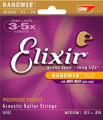 Elixir 13-56 Phosphor Bronze Medium 16102[エリクサー][コーティング][ミディアム][フォスファーブロンズ弦][アコースティックギター弦,String]