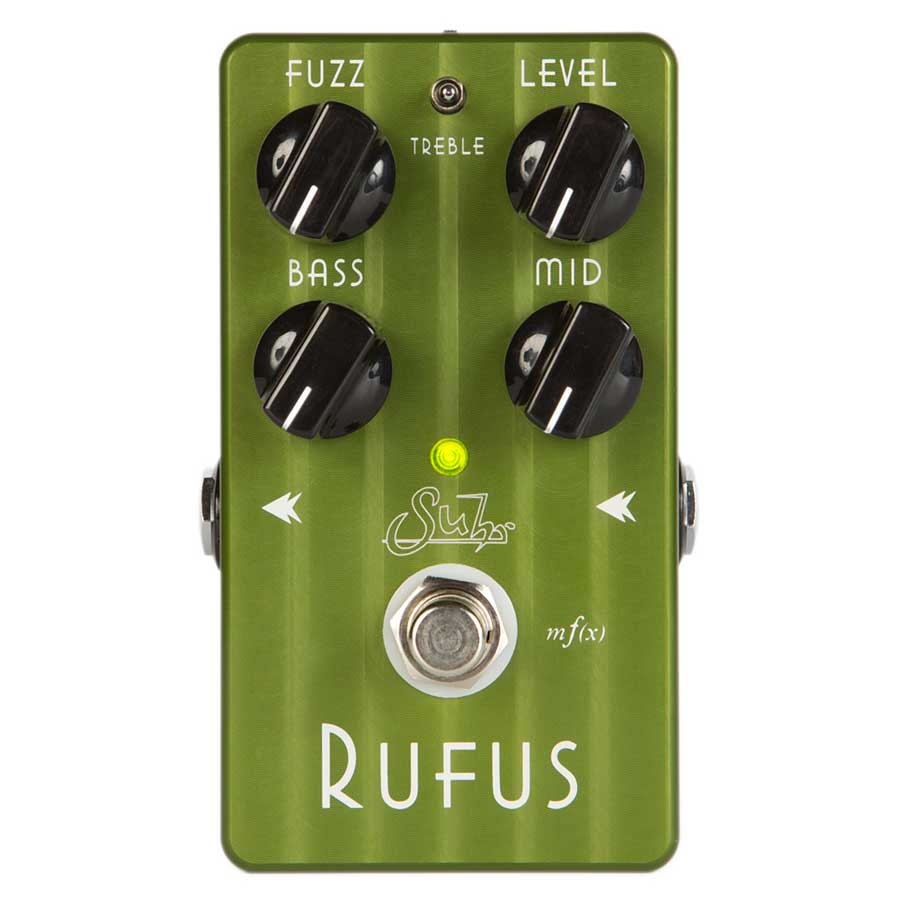 Rufus Suhr Rufus, 1969年のFillmore East Fuzz派からグランジ系Fuzz派だけでなく、 チューブアンプのダイナミクスとタッチレスポンスを併せ持つ サウンド性能で生み出される多彩なFuzzバリエーション、 自分派もカバーする超ウルトラ万能Fuzz登場。 究極の万能性を追い求めて3バンドEQをFuzzに搭載したことで、 思い描く理想のトーンを驚くほど簡単に作れるだけでなく、 ボトムエンドを全く損なわないベース用Fuzzとしても”使える” エフェクトに仕上がりました。 そしてコンパクトエフェクター業界初となるmf(x)機能により、 フットスイッチをホールドするだけで演奏中でも Rufusのノーマルとファットモードを瞬時に切り替えます。 また旧来のFuzzにはないTrue Bypass機構を採用。 ギターとFuzzに間にチューナーや 他のエフェクターを配置できるシステム派にもGoodです。 【SPECIFICATIONS】 Input Impedance : 1M ohm Output Impedance : 600 ohm Power Input : 9VDC センターマイナス2.1mm FxLink コネクター : 1/8″ ステレオ Shield →Tip : ノーマルモード on/off Shield →Ring : ファットモード on/off Size : 63.5mm (w) x 114.3mm (h) x 31.7mm (d) Weight : 340g JAN Code : 4571220032127 その他の機能 バッテリーモニター : 電池の電圧降下をモニター, 電圧が4V以下になると自動的にバイパス状態に移行 FX LINK機能 : RufusのON/OFFを外部スイッチでコントロール 逆電圧故障、過電圧故障を防止する保護機能回路付き お問い合わせフリーダイヤル:0120-37-9630　