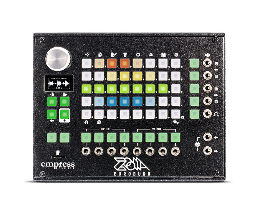 音のアイデアを描くためのオープンキャンバス "ZOIA" のユーロラック・モジュラー・バージョン。 ZOIA EUROBUROは、ギターペダル版ZOIAが持つ無限のクリエティビティを全て受け継ぎ、 4つのCV入力/出力、ヘッドフォン出力を追加した、 ユーロラック互換のデジタル・モジュラー・システムです。 オーディオエフェクトからCVユーティリティ、オシレーター、 エンベロープやMIDIといった90以上のモジュールを搭載。 十徳ナイフのように、あらゆる状況に対応する要望の全てを叶えます。 Empress Effectsだからこそ実現できた高品位なエフェクトを、 ユーロラックモジュラーのシステムで使用できるだけでなく、 自由度の高いパッチングやパラメータのモジュレーションを駆使して ユニークな自分だけのエフェクトを作成できます。 さらにシンセサイザーやシーケンスの為に必要なモジュールを全て装備。 自由なアサインが出来る4つずつのCV入力/出力で、 外部のモジュラーシンセやデバイスとのフレキシブルなパッチングを実現します。 ZOIAは驚くほど直感的にパッチを製作できるようデザインされています。 パッチング、モジュールの削除、エディット、パラメーターの変更は 全てプッシュボタンとエンコーダーで素早く行えます。 さらにCVとオーディオI/Oに独立したプッシュボタンを追加し、 パッチングの利便性が向上しています。 オプションのスタンドアローン用ケースも用意され、 ユーロラックケースでの動作に加えてデスクトップでも プレイを楽しむことができます。 【EUROBURO FEATURES】 4つのCVインプッット/アウトプット・ジャック - 自由にアサイン可能なCV入力/出力ジャック。 ボルテージレンジは-5V～+5V、0V～5V、または0～10Vに設定できます。 8つの独立したCV UIボタン - CVジャックへのコネクションをより素早く行えます。 2つのクイックアクセスボタン - ページを切り替えても機能が変わらない、 クイックアクセスボタン。 頻繁に使用するファンクションをアサインするのがオススメ。 ライブパフォーマンスに最適！ MIDI 1/8" イン/アウトジャック - ZOIAの全ての機能を外部からの MIDIメッセージでコントロールできます。ZOIAをMIDIの司令塔としても使えます。 ヘッドフォン・オーディオアウト - UIボタンのボリュームコントロールを備えた 3.5mmヘッドフォンアウトを搭載。 コンパクトサイズ - 厚さはわずか28mm。 スタンドアローン用エンクロージャ - スリムな34hpの別売りエンクロージャで、 デスクトップでのパフォーマンスにも対応。 お問い合わせフリーダイヤル:0120-37-9630　