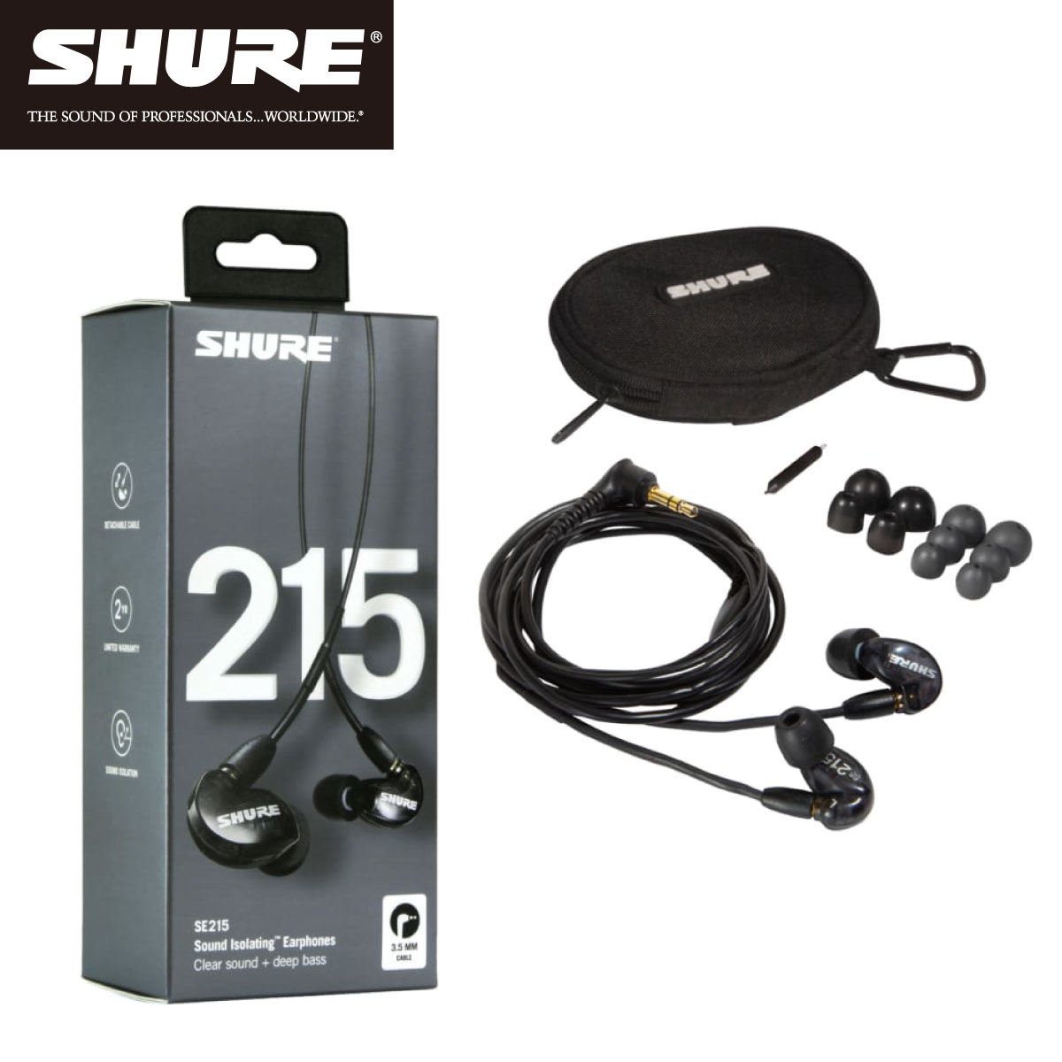 SHURE イヤホン SHURE SE215K-A (Black) 新品 高遮音性イヤホン[シュアー][Earphone,イヤフォン][ブラック,黒][SE215]