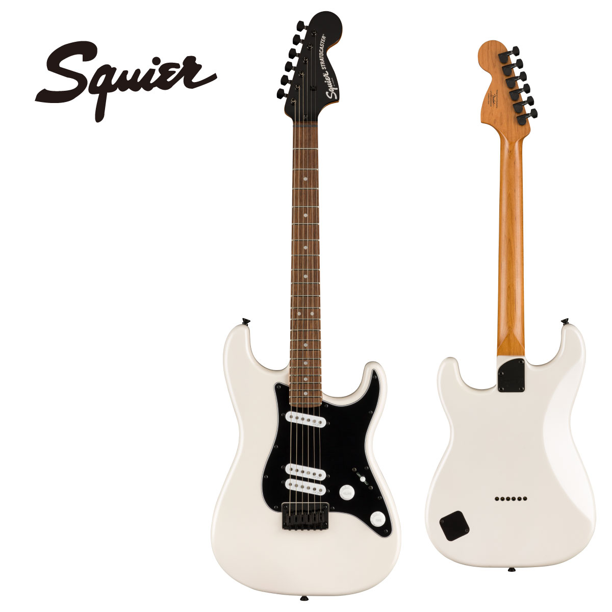 Squier Contemporary Stratocaster Special HTは、こだわりの強い現代のプレーヤーを満足させるために、これまでの象徴的なフェンダーデザインには無かった、大胆な変更を加えました。 このギターの心臓部である、Squier SQR alnico single-coilピックアップは、ミドルピックアップがリアピックアップの近くに配置された特別仕様で、個性的でダイナミックなセッティングをもたらします。最適なトーンと安定性が特徴のローステッドメープルネックと、卓越したプリアビリティを追求したスカルプテッドヒールデザインは、ハイポジションへのアクセスを容易にします。 理想的なボディの鳴りが得られるストリングスルーボディのハードテイルブリッジ、滑らかなチューニングと弦交換が簡単なスプリットシャフト付シ ールドギアのチューニングマシンなど、スペック表だけでは分からない高性能なコンポーネントを備えています。 また、ステルスブラックのハードウェアと、プレミアムな外観のクロムロゴを配した洗練されたマッチングヘッドは唯一無二のルックスを演出します。 Spec Series: Contemporary Body Material: Poplar Body Finish: Gloss Polyurethane Neck: Roasted Maple, “C” Shape Neck Finish: Satin Urethane with Gloss Urethane Headstock Face Fingerboard: Indian Laurel, 12” (305 mm) Frets: 22, Jumbo Position Inlays: Pearloid Dot (Indian Laurel) Nut (Material/Width): Graphite, 1.650” (42 mm) Tuning Machines: Sealed Die-Cast with Split Shafts Scale Length: 25.5” (648 mm) Bridge: 6-Saddle String-Through-Body Hardtail With Block Saddles Pickguard: 3-Ply Black Pickups: Squier&#174; SQR&#8482; Alnico Single-Coil (Bridge), Squier&#174; SQR&#8482; Alnico Single-Coil (Middle), Squier&#174; SQR&#8482; Alnico Single-Coil (Neck) Pickup Switching: 5-Position Blade, Special Switching: Position 1. Bridge and Middle (Series, Hum-Cancelling), 2. Middle, 3. Middle and Neck (Parallel), 4. Bridge, Middle and Neck, 5. Neck Controls: Master Volume, Master Tone Control Knobs: White Plastic Hardware Finish: Black Strings: Nickel Plated Steel (.009-.042 Gauges) Case/Gig Bag: None 付属品：純正ソフトケース、正規保証書 お問い合わせフリーダイヤル:0120-37-9630