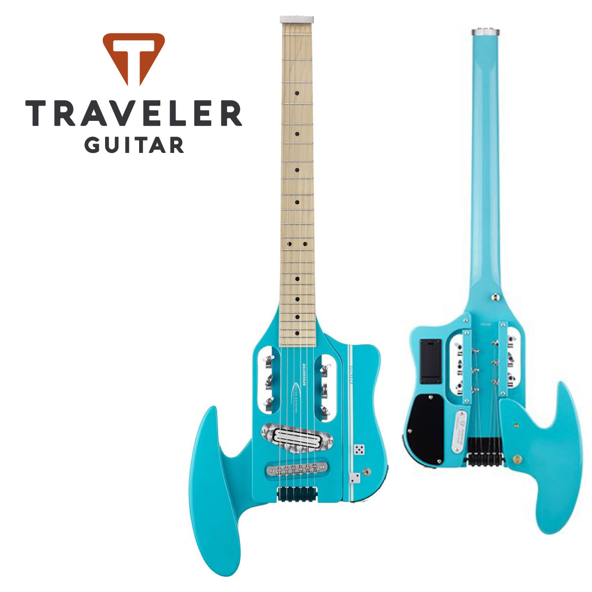 TRAVELER GUITAR (トラベラーギター) の「Speedster Hot Rod Classic / Blue」は、クリーン/ブースト/オーバードライブ/ディストーションの各チャンネルを備えるヘッドフォンアンプを内蔵し、ダイス型ノブがアクセントのエレクトリックギターです。 22フレット、24 3/4インチスケール (628mm) を採用しているため、ミニギターと異なり違和感無く演奏できます。 頑丈なネックスルーボディにレトロデザインのアタッチメント (肘当て) が付属しており、取り付けることで演奏性を高め、取り外すことでコンパクトに持ち運べます。 高出力のデュアルレール・ハムバッカー・ピックアップを搭載し、クリーン/ブースト/オーバードライブ/ディストーションの各チャンネルはトーンノブのプッシュで順番に切り替わります。 またスプリット可能なスイッチを搭載し、多彩なトーンでアンプへの出力が可能です。 重量約2.5kgと軽く、どこへでも手軽に持ち運べ、いつでもプレイが可能です。 カラーはクラシック・ブルーです。 ギグバッグが付属します。 Specification ■Neck Through Body: Eastern American Hard Maple ■Fingerboard: Maple ■Scale Length: 約628mm (24 3/4 in.) ■Frets: 22 medium ■Neck Width at Nut: 約44.5mm (1 3/4 in.) ■Body Thickness: 約38mm (1 1/2 in.) ■Body Width: 約191mm (7 1/2 in.; アタッチメント (肘当て) 取り外し時) ■Overall Length: 約711mm (28 in.) ■Overall Depth: 約51mm(2 in.) ■Hardware: Chrome 14:1 Gear ratio (Closed gear) ■Pickup: Dual-Rail Humbucker with Coil Split Switch ■Electronics: Active Electronics With Volume & Tone Control, 1/8 in AUX-IN ■Instrument Input: 1/8 in AUX-IN ■Audio Output: Standard 1/4 in. jack, 1/8 in. Headphone Out ■Headphone Amp: Headphone Amp With Clean/Boost/Overdrive/Distortion Settings ■Batteries: 2 X AAA ■Strings: D'Addario EXL110 Regular Light Set (.010，.013，.017，.026，.036，.046) ■Color: Classic Blue ■Weight: 約2.5kg (4 lbs. 12 oz.) ■Case: Gigbag 付属品：純正ギグバッグ、正規保証書 お問い合わせフリーダイヤル:0120-37-9630　