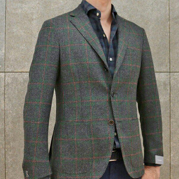 【40%OFF】Cantarelli（カンタレリ）ウール カシミヤ ナイロン メランジ ウィンドウペーン シングル3Bジャケット 37052003025