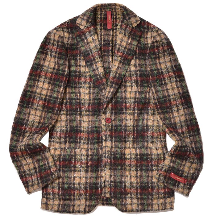 【40%OFF】ernesto(エルネスト)モヘヤ アルパカ ポリアミド ブークレ タータンチェック シングル2Bジャケット 37042002027