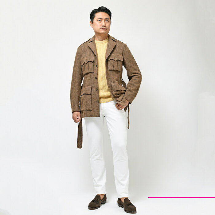 【SALE52%OFF】Stile Latino（スティレ ラティーノ）ウール コットン ヘリンボーン サファリジャケット NEPAL 34192014025