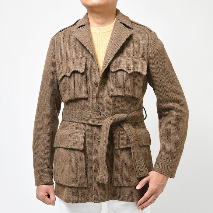 【SALE52%OFF】Stile Latino（スティレ ラティーノ）ウール コットン ヘリンボーン サファリジャケット NEPAL 34192014025