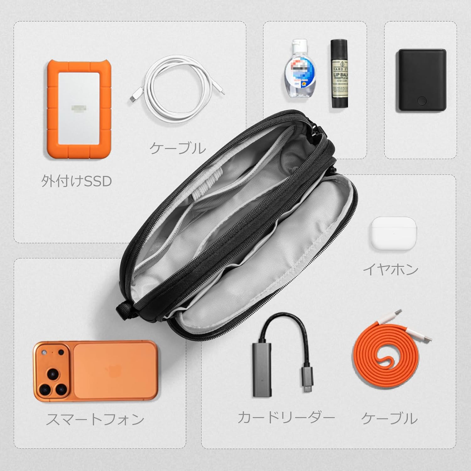 tomtoc 二層 ガジェットポーチ Tech Pouch 自立 大容量 YKKファスナー採用 EDCポーチ トラベルポーチ | PC周辺機器 ケーブル 充電器 収納 DJI Osmo Pocket 3 X4対応 バッグインバッグ デスク周り収納 通勤 gullasio-10004281 gullasio サンプル画像3