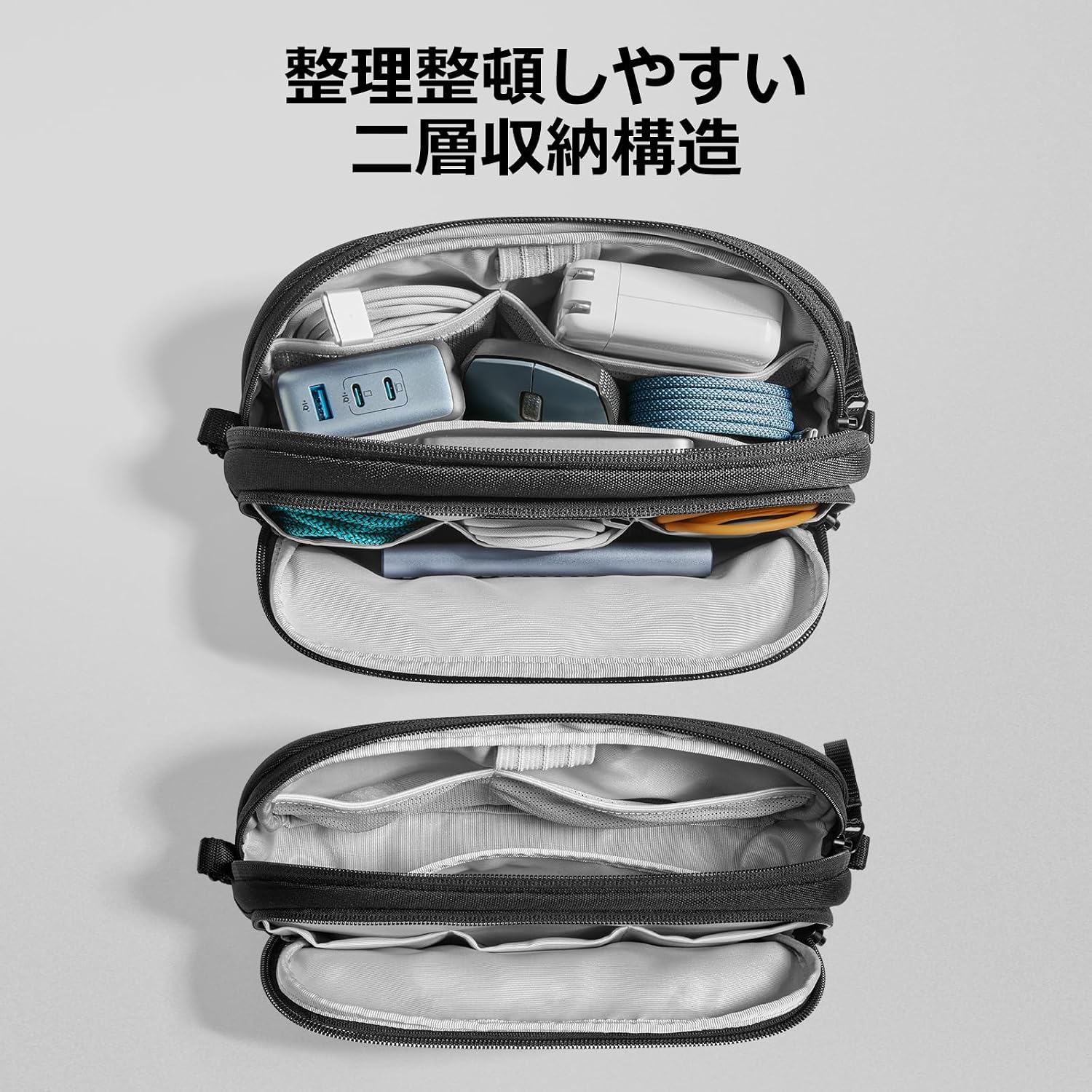 tomtoc 二層 ガジェットポーチ Tech Pouch 自立 大容量 YKKファスナー採用 EDCポーチ トラベルポーチ | PC周辺機器 ケーブル 充電器 収納 DJI Osmo Pocket 3 X4対応 バッグインバッグ デスク周り収納 通勤 gullasio-10004281 gullasio サンプル画像2