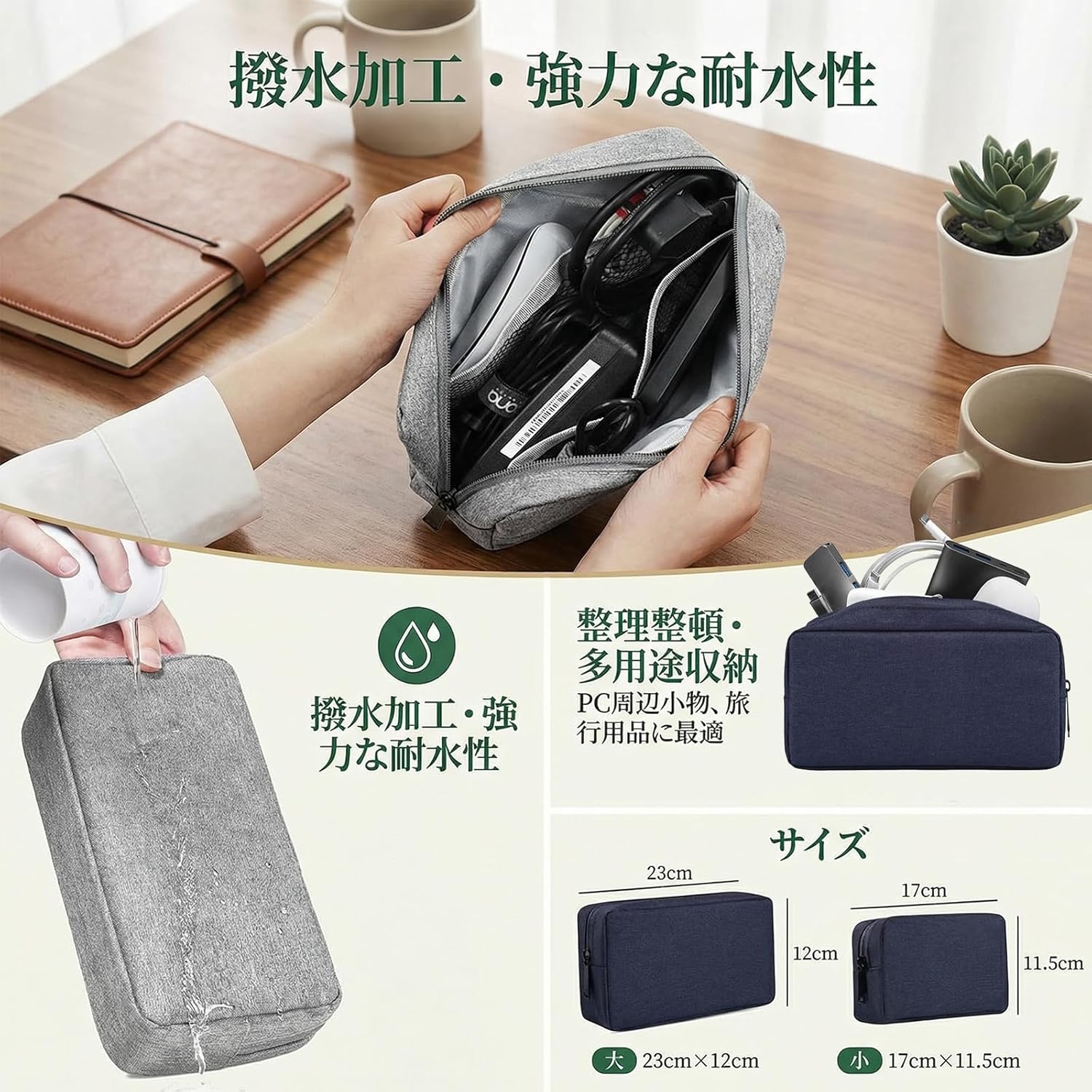ガジェットポーチ メンズ 小物入れ トラベル PC周辺 小物入れ収納ポーチ 大容量 多機能 収納 化粧 旅行 出張 ケーブル 収納 コード 2サイズセット (ダークブルー) gullasio-10004302 gullasio サンプル画像2