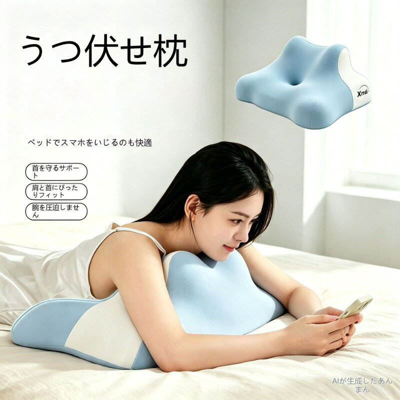 うつ伏せ枕 小型 低反発記憶綿 ベッドスマホ枕 肩首フィット 腕を圧迫しない 動画...