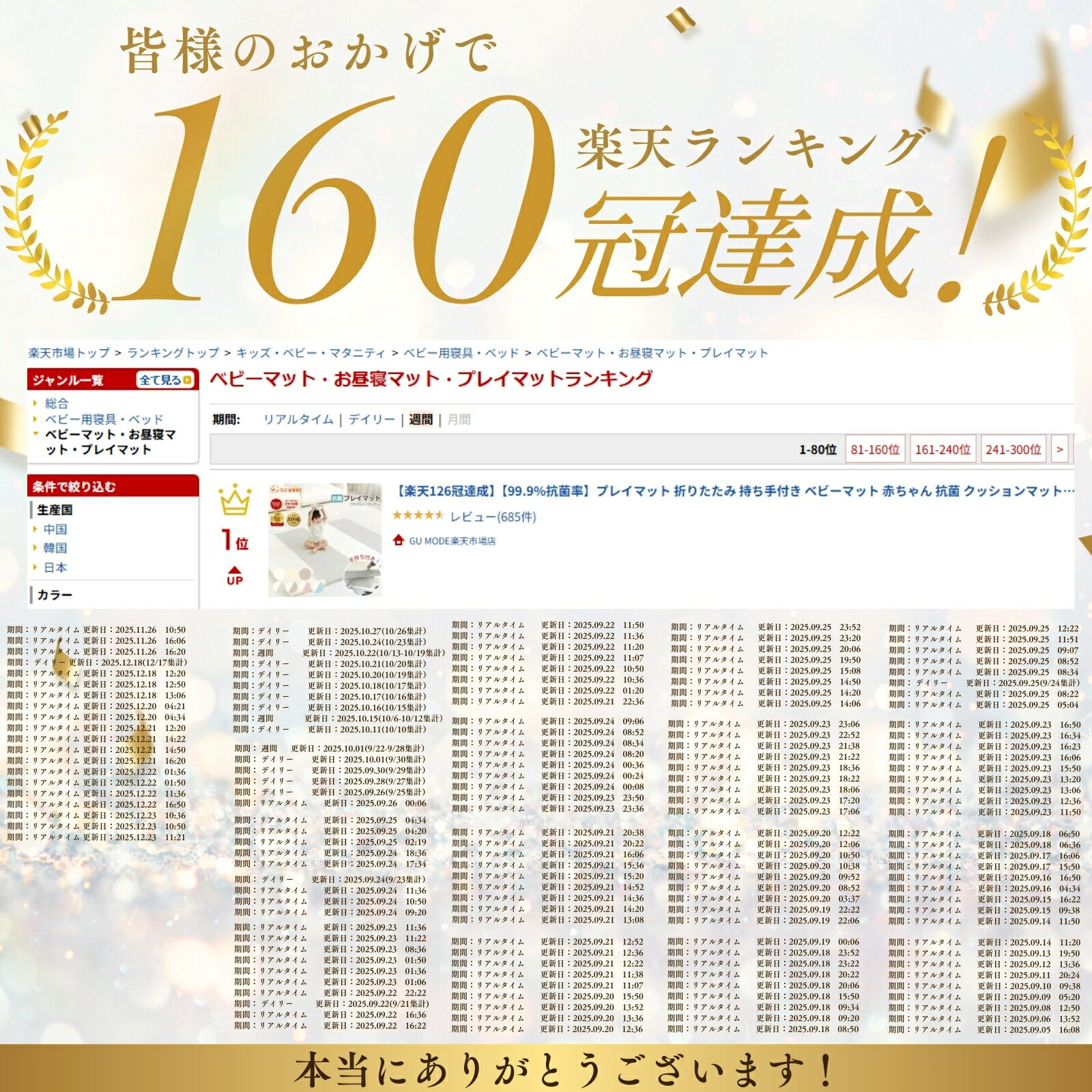 【本日！ポイント5倍】【楽天160冠】【99.9%抗菌率】プレイマット 折りたたみ 持ち手付き ベビーマット 赤ちゃん 抗菌 クッションマット 床暖房対応 シームレス 防音 厚み4cm サークルマット 厚手 70 120 140 180 200 GUMODE