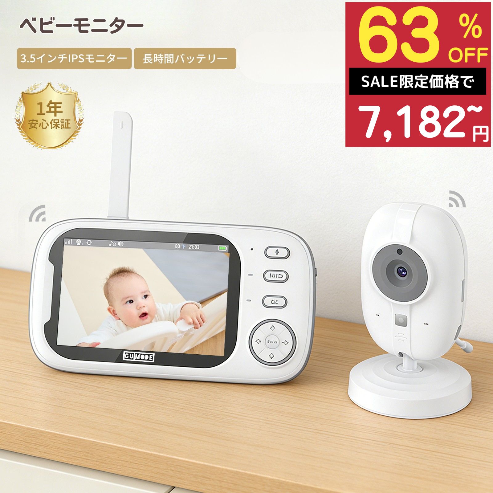 ベビーモニター ベビーカメラ 見守りカメラ wifi不要 3.5インチIPS高画質 ナイトビジョン 温度警報 VOX機能 双方向通話 録画 microSD対応 GU MODE ペットカメラ 出産祝い ギフト 赤ちゃん