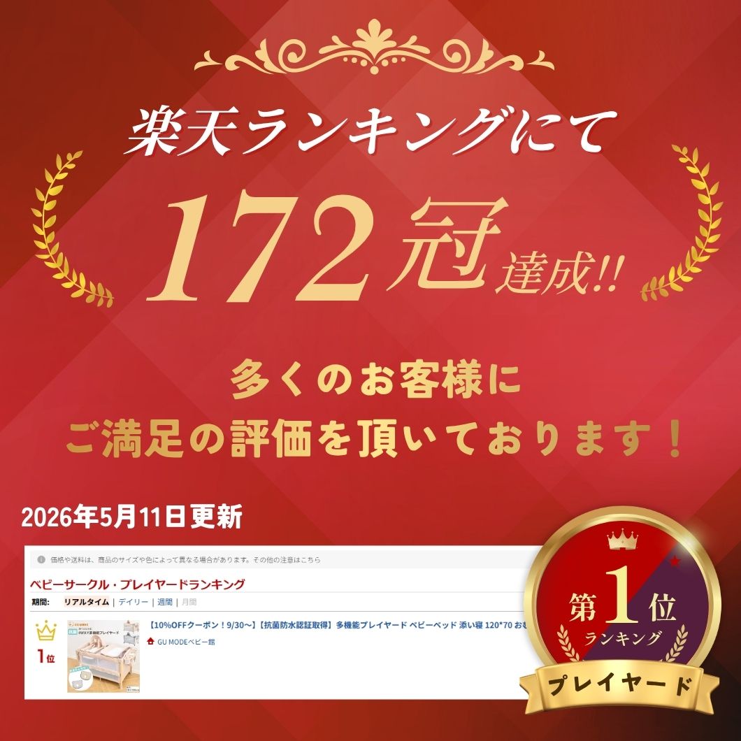 【日替わり99％OFFクーポン配布中】【楽天172冠 】プレイヤード 折りたたみ おむつ交換台付 1台4役 120×70cm ゆりかご 添い寝 持ち運び コンパクト キャスター付 新生児 出産祝い プレイヤード ベビーサークル お昼寝 簡易ベッド GU MODE - Image 2