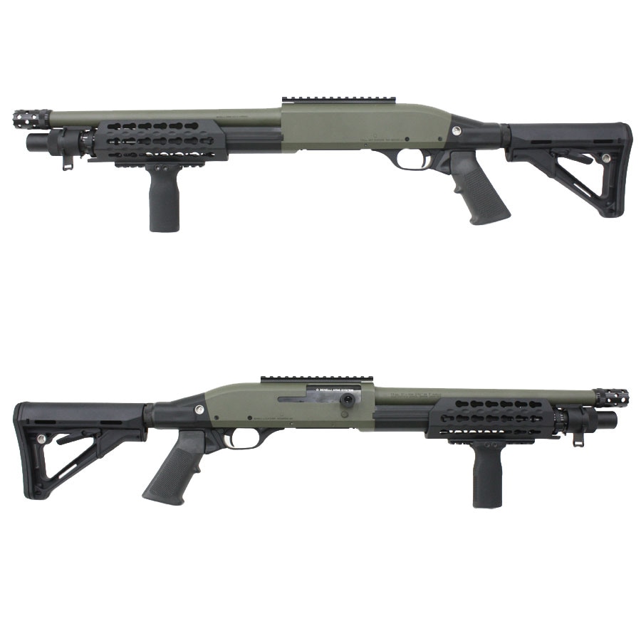 G U N M A L L 大阪の（4/1 入荷）【CYMA】ベネリ M3 KEYMOD M-STOCK フルメタルショットガン｜ODカラー｜エアコキ｜3発同時発射｜CM366BM｜予備マガジンサービス｜アングル3
