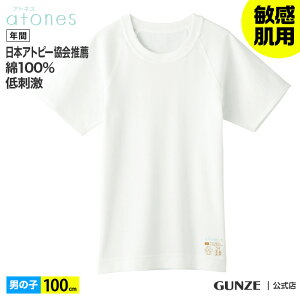 グンゼ ジュニア Tシャツ 丸首 100cm 綿100% Tシャツ 男の子 年間 atones アトネス GUNZE グンゼ 綿100 キッズ 子供 インナー 半袖 下着 肌着 敏感肌用 低刺激 GY56550 100cm～160cm