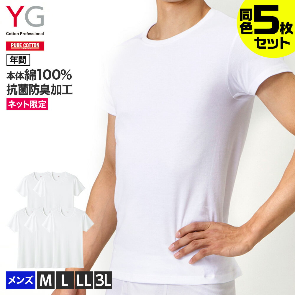 【まとめ買い割引】グンゼ 綿100 綿100 丸首 クルーネック Tシャツ ネット限定 お得セット 5枚セット メンズ 年間 インナー 下着 半袖 男性用 アンダーシャツ 肌着 紳士 5P メンズインナー 福袋 YG ワイジー GUNZE SETM085 M-3L YV0013V