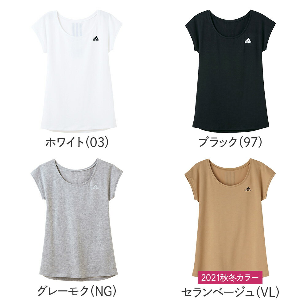 【20日 P10倍】アディダス フレンチスリーブ レディース 年間 半袖 Tシャツ 綿混 吸汗 速乾 レディースシャツ 婦人トップス スポーツ フィットネス ジム ウェア 婦人 Tシャツ トップス グンゼ GUNZE adidas AP1052 S-LL GUNZE13