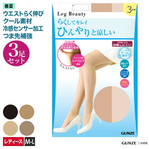 【5/16 08:59までポイント10倍】GUNZE LegBeauty ウエスト らく伸び ストッキング サマー 3足組 レディース 春夏 グンゼ レッグビューティー クール素材 つま先メッシュ 冷感加工 パンスト 3P M-L SP940M GUNZE21