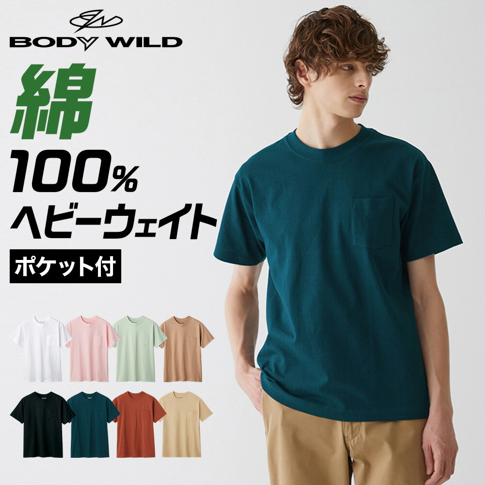 グンゼ ポケット付 Tシャツ ヘビーウェイト メンズ 紳士 半袖 無地 ボディワイルド 綿100% コットン 厚地 天竺 丸首 ざっくり シンプル カジュアル オシャレ ギフト プレゼント BODY WILD BW5214 M-LL