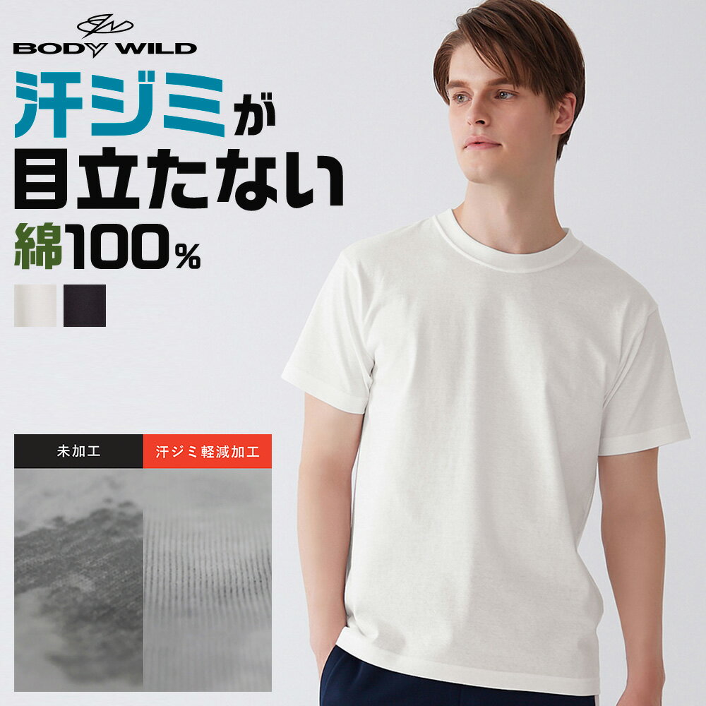 アウトレット セール グンゼ Tシャツ 汗ジミ 撥水 軽減 天竺 メンズ 年間 半袖 ボディワイルド BODYWILD 綿100 通年 GUNZE インナー コットン 脇汗 汗対策 汗染み エチケット 清潔 BW5313A M-LL