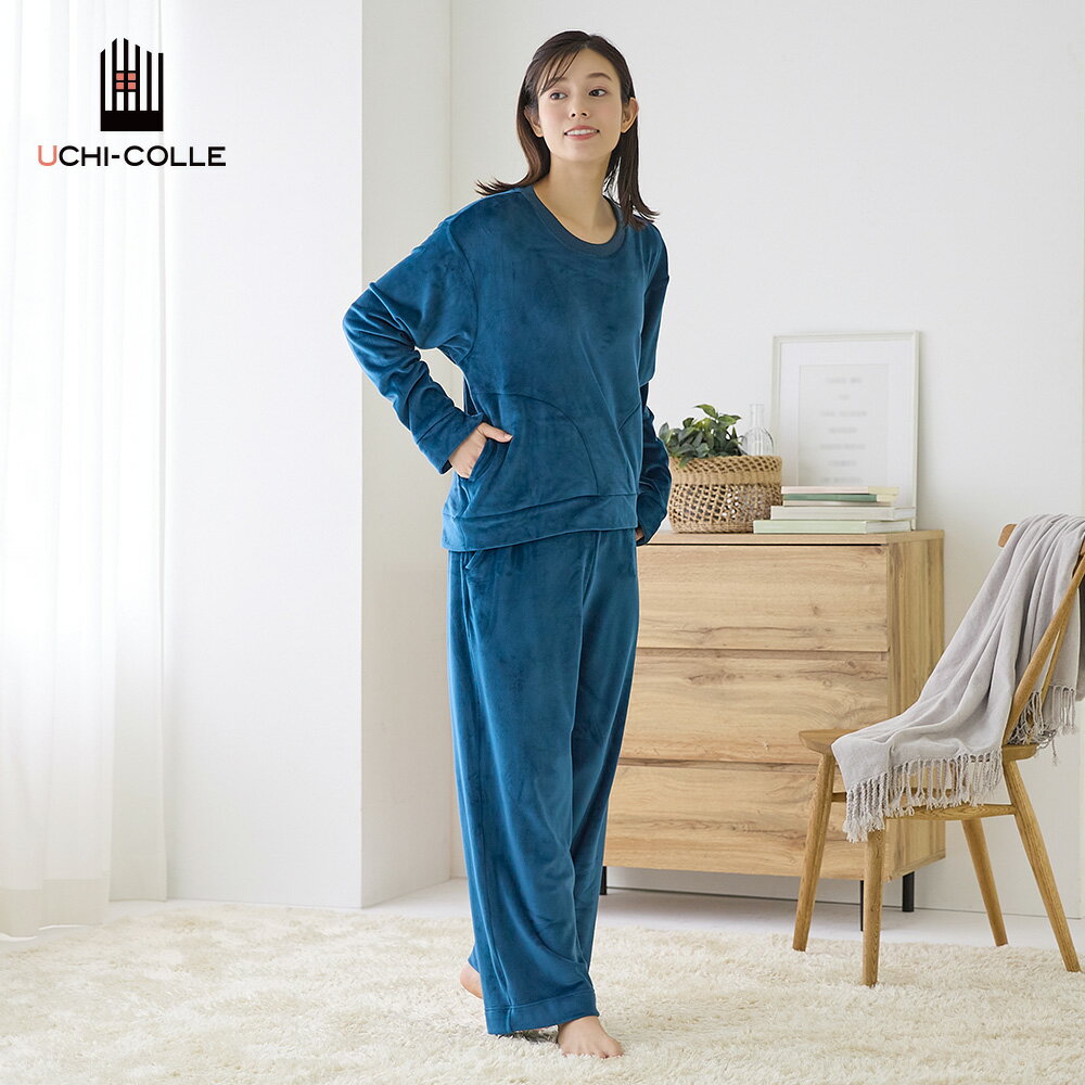 グンゼ ルームウェア 上下セット パジャマ 部屋着 冬用 長袖 長ズボン ベロアタッチ フリース プルオーバー ポケットあり レディース　ルームパンツ 暖かい あったか 寒さ対策 冷え対策 節電 暖房 洗濯機OK ウチコレ M〜LL AUW902 GUNZEのサムネイル