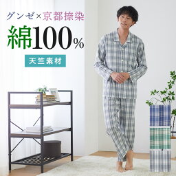 グンゼ 綿100% パジャマ 長袖長パンツ メンズ 紳士 男性 春夏 チェック柄 寝間着 胸ポケット 前開き ベーシック GUNZE S～LL SG2354