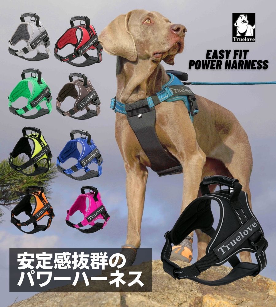 犬 ハーネス 大型犬 True Love 改良版 犬用ハーネス 胴輪 パワーハーネス 散歩 中型犬 超大型犬 簡単装着 引っ張り防止 反射 ハンドル付 裏地メッシュ ソフト おしゃれ かっこいい 中型犬 小型犬 高品質 送料無料 EASYフィットパワーハーネス 【全額返金保証】のサムネイル