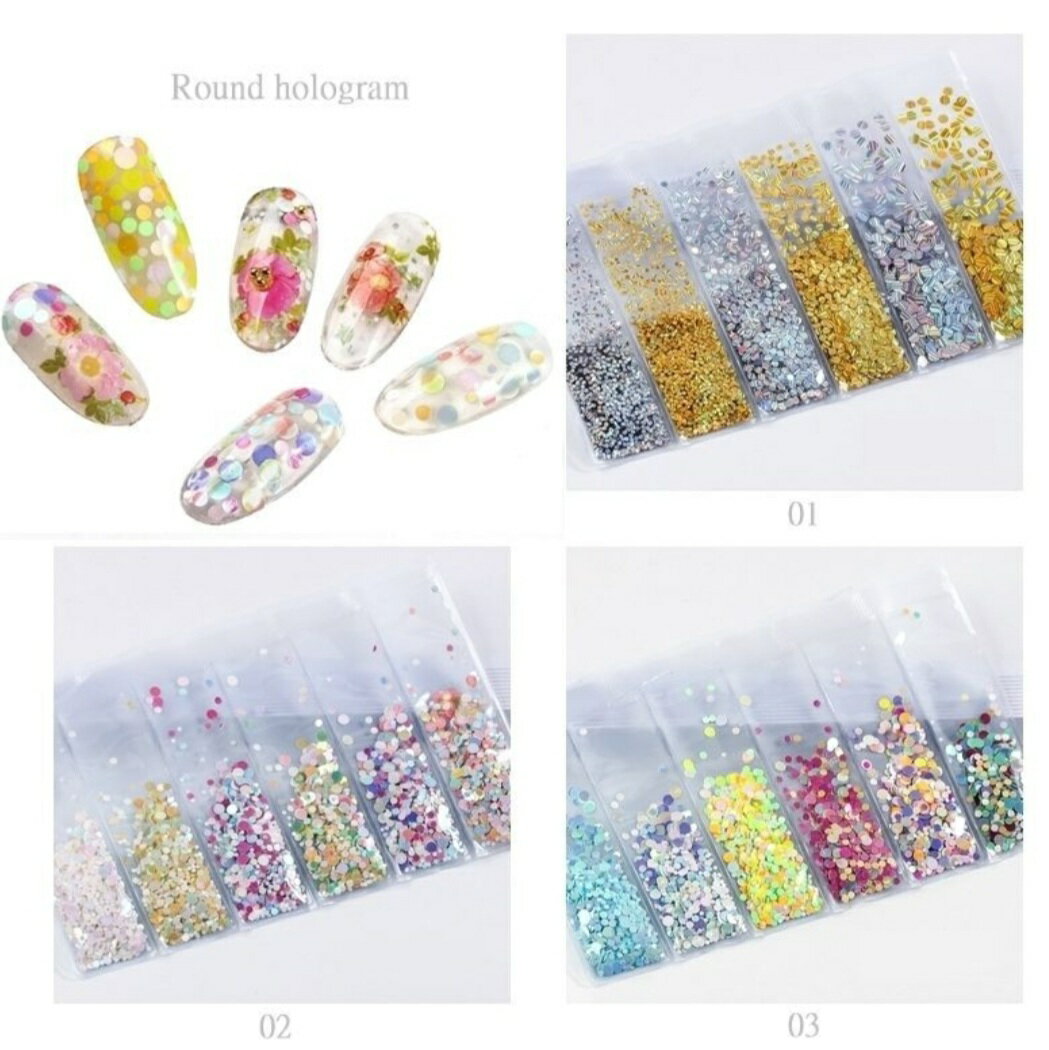 ネイル ネイルアート ネイルホログラム ラウンドホログラム ビビットカラー セット 丸/ラウンド ネイルチップ アートチップ 可愛い 簡単 ハンドメイド アクセ...
