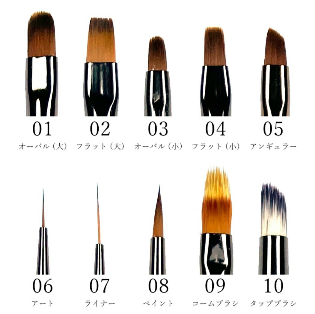 ネイル 高品質 ネイルブラシ 10種類 キャップ付き 筆 ふで ジェルネイル アート 耐...