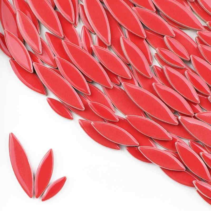 CarAngels セラミックモザイクタイル DIY 内装 デコレーション ハンドメイド クラフト 陶器手芸 500g入り 柳の葉の形 花弁型 (レッド)