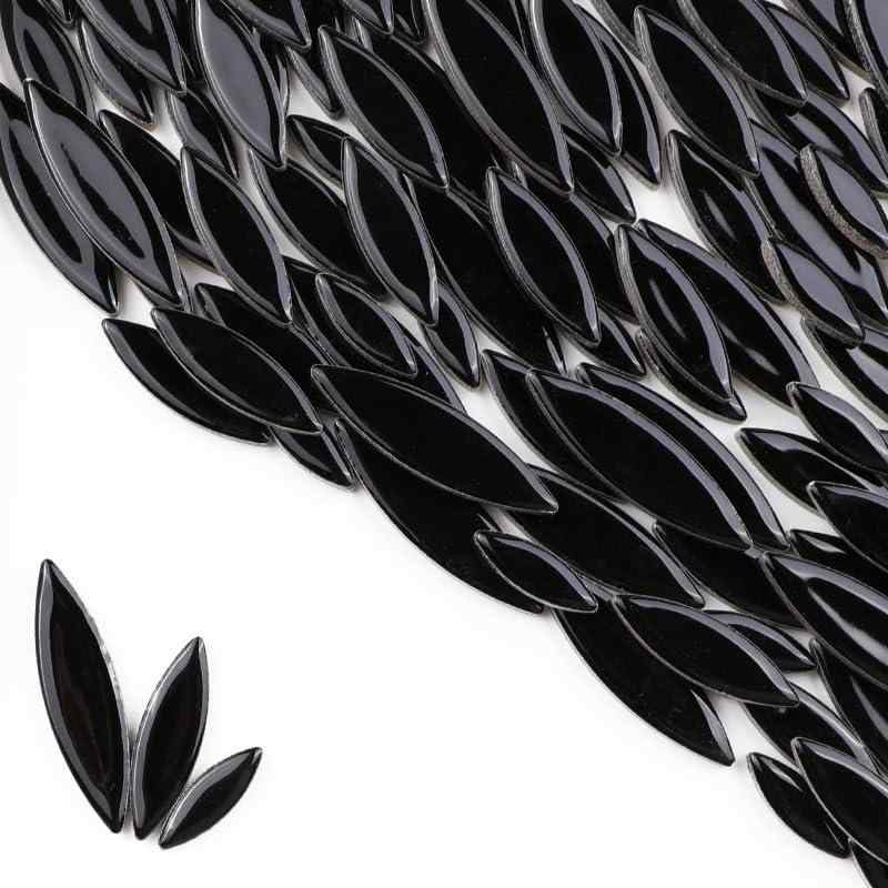 CarAngels セラミックモザイクタイル DIY 内装 デコレーション ハンドメイド クラフト 陶器手芸 500g入り 柳の葉の形 花びら形 (ブラック)