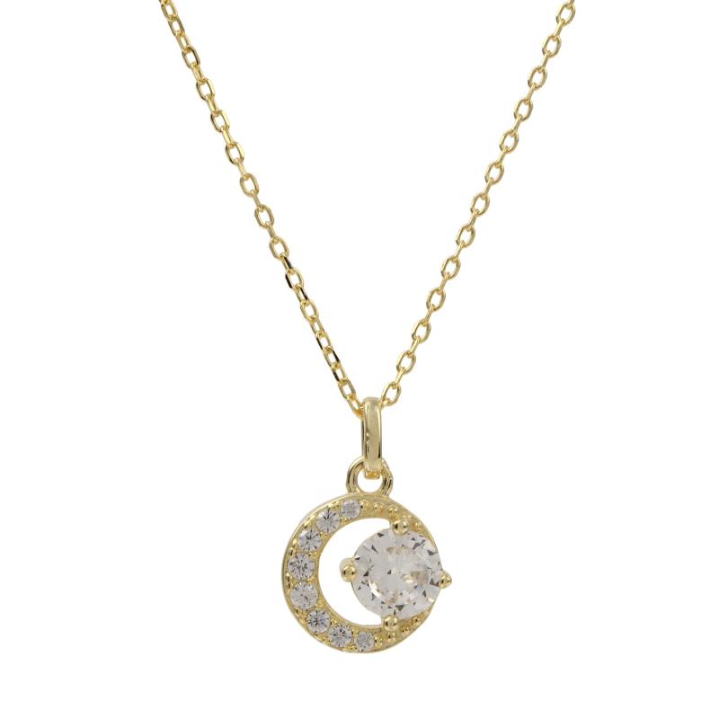 Chucola ムーン ペンダント スワロフスキー シルバー925製 ネックレス レディース SILVER GOLD 月 CD7212 (ゴールド)