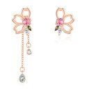 StoryMidir 花 ピアス 桜 和柄 スタッドピアス 揺れるチェーン付き ピンクゴールド シルバー925 金属アレルギー対応 さくらピアス レディース 2...