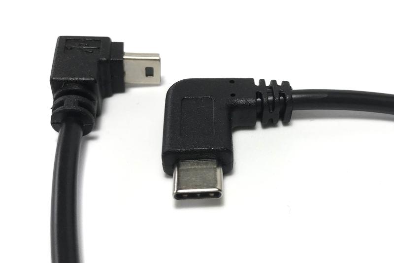 Access 【 両端L型 25cm 】 ミニUSB から タイプ C変換 ケーブル USB MiniB 5Pin メス to Type C オス どちらもL字 変換ケーブル Mini16L-M-C