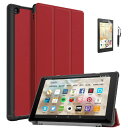 Fire HD10 2017/2019 ケース FamGift スタンド機能付き 開閉式三つ折薄型スタンドケース PUレザー 2017/2019 モデルFire HD10 カバー(耐衝撃保護フィルム1枚付きそして1つのタッチペン) - 赤