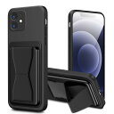 iPhone 12 ケース カード収納 スタンド付き アイフォン 12 シリコン ケース スタンド機能 耐久 滑り止め 黒