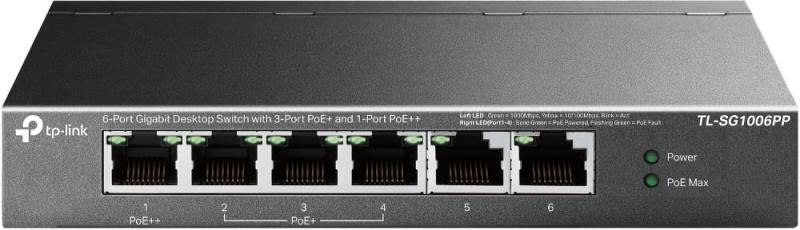 TP-LINK 6ポートギガビットデスクトップスイッチ PoE+3ポート & PoE++1ポート搭載 TL-SG1006PP UN 1台