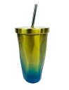 RISACCA ステンレス タンブラー 真空断熱 ストロー 蓋付き 500ml 保温 保冷 大容量 持ち運び (イエロー/ブルー)(3)