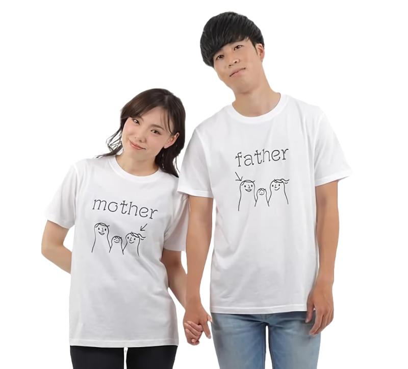 tuzuru マタニティフォト用 Tシャツ 2枚セット ペアルック ママ パパ mother father 半袖 白 ベビーシャワー 妊婦 衣装 撮影用 セルフフォト おしゃれ かわいい
