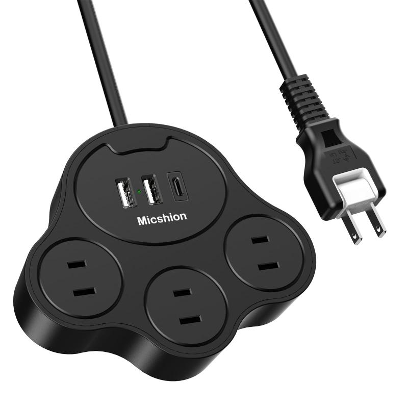 Micshion 延長コード 1m 電源タップ usb付き usb-c コンセントタップ 3個AC口 3個USB(1個USB-C+2個USB-A) 蛸足コンセント タコ足配線 テーブルタップ マルチタップ スイングプラグ oaタップ 壁掛け式/卓