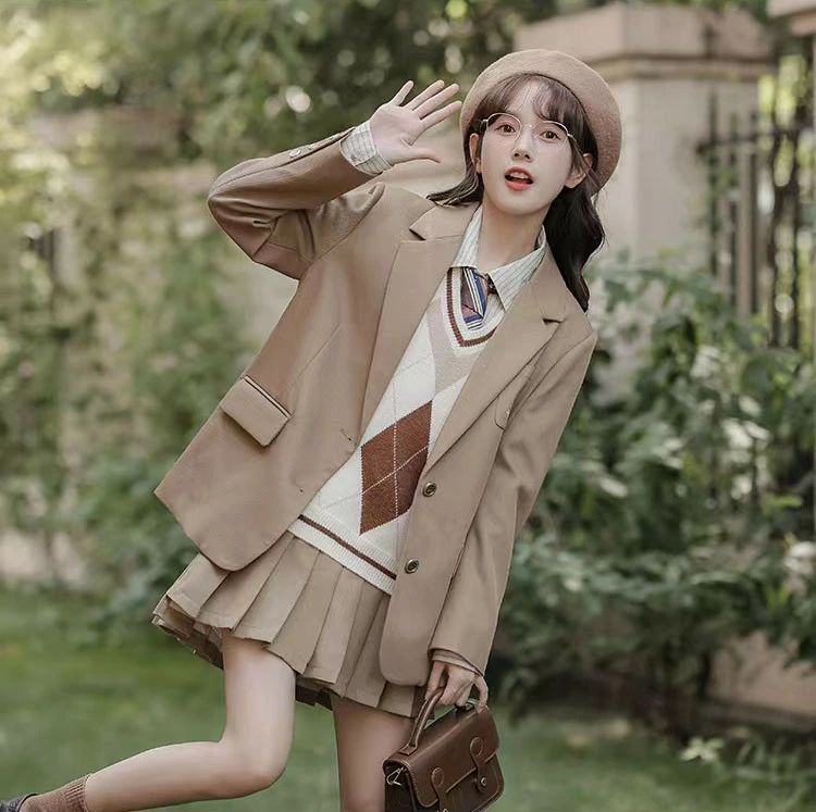 卒服 韓国 卒業式 スーツ 女の子 150 160 韓国 制服 ブレザー 小学生 中学生 高校生 なんちゃって制服 セット ブレザー ネクタイ ニットベスト チェック柄 プリーツスカート 卒服 女の子 セットアップ 韓国制服 フォーマル 入園式 卒園式 子供服 ゆったりサイズ