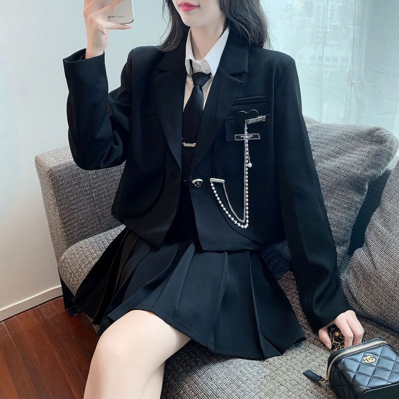 韓国 卒業式 スーツ 女の子 大きいサイズ 卒服 韓国 制服 ブラック 入学式 スーツ 女子 高校生 フォーマルスーツ 中学生 小学生 黒 子供服 3点セット 無地 可愛い 白 シャツ ネクタイ ジャケット スカート 卒園式 入園式 発表会 子供 スーツ ゆったり