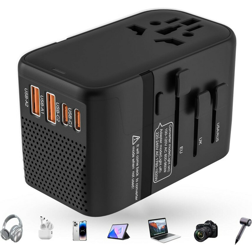 超小型 220Vから100V 変圧器 海外旅行用 海外コンセント変換プラグ 正弦波変圧器 降圧変圧 2USBポート2..