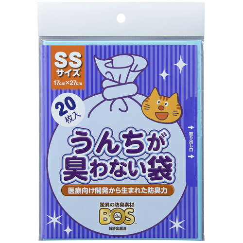 メーカー名／ブランド名クリロン化成／kurilon／クリロン化成 株式会社ジャンルペット用品／猫用品／キャット／衛生用品／マナー袋／消臭袋／お散歩用品商品名うんちが臭わない袋 BOS ネコ用 SSサイズ容量20枚入商品説明・1枚ずつ取り出しやすいので便利！（特許出願済）・持ち運びに便利な少量パック！・部屋もゴミ箱も臭わず快適！ゴミ出し時も臭わない！・袋に入れて、結んでゴミ箱に捨てるだけ！・トイレに流さないから水が節約できる！（1回あたり約13L）※一般家庭用トイレの場合【材質／素材】ポリエチレン他■袋サイズ…17cm×27cm商品区分ペット用品製造国日本広告文責株式会社MIFソフト　072-997-7109商品について・予告なく「商品パッケージ」「容器のデザイン」「商品の仕様」が変更となる場合があり、お届けする商品と掲載画像または商品情報が異なる場合がございます。・並行輸入品に関しましては、海外仕様の商品もございます。ご理解の上ご購入をお願い致します。