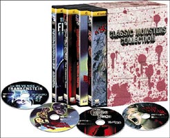 DVD発売日2004/8/25詳しい納期他、ご注文時はご利用案内・返品のページをご確認くださいジャンル洋画ホラー　監督出演収録時間組枚数4商品説明クラシック・モンスターズ コレクション吸血鬼、フランケンシュタイン、ゾンビと、おなじみのモンスターが登場するホラー映画「フランケンシュタインの復讐」「吸血鬼甦る」「恐怖」「ゾンビ襲来」の4作品を収録したDVDボックス。収録内容フランケンシュタインの復讐(ビスタ／スクイーズ)／吸血鬼蘇る(スタンダード)／恐怖(ビスタ／スクイーズ)／ゾンビ襲来(ビスタ／スクイーズ)封入特典ピクチャー・ディスク特典映像映像特典収録商品スペック 種別 DVD JAN 4547462003065 画面サイズ ビスタ 製作国 イギリス 字幕 日本語 英語 音声 英語（モノラル）　　　 販売元 ソニー・ピクチャーズ エンタテインメント登録日2004/06/01